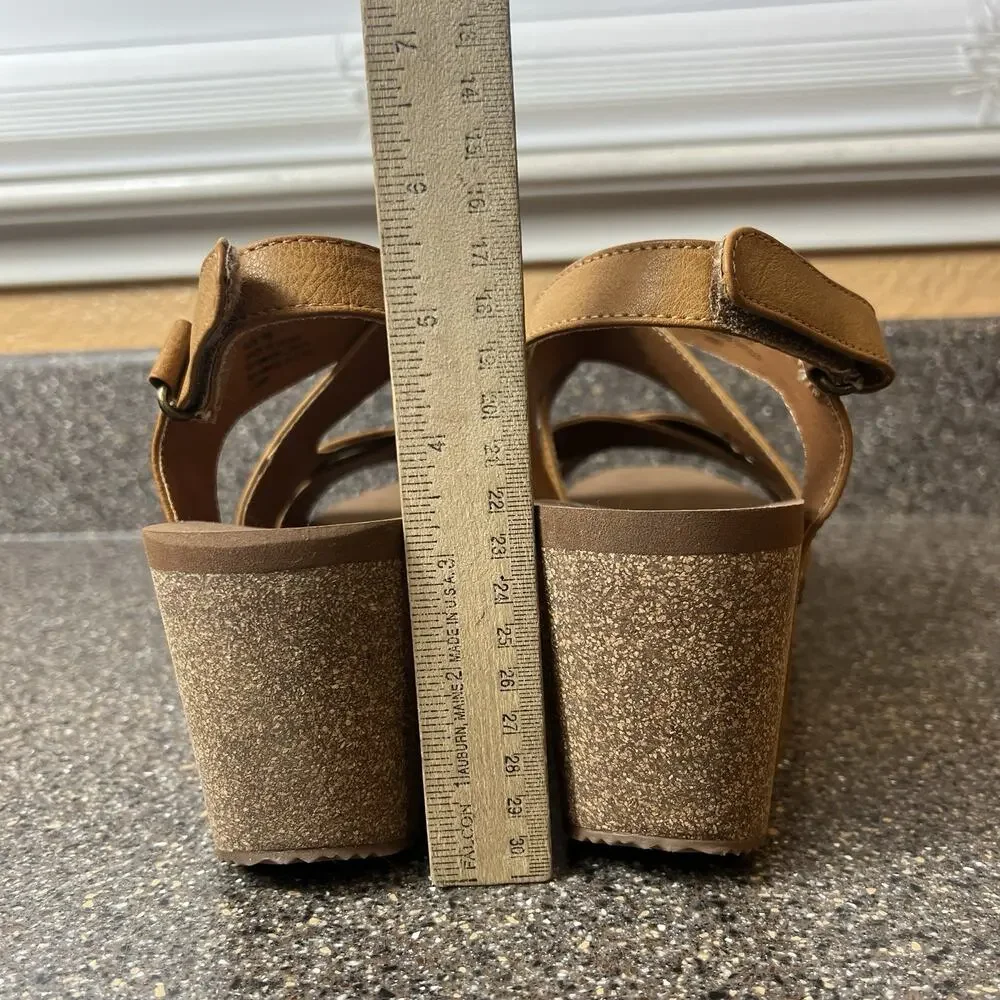 Volatile Mustard Faux Leather Sandals Womens 10 Sling Back Wedge Ankle Strap NEW